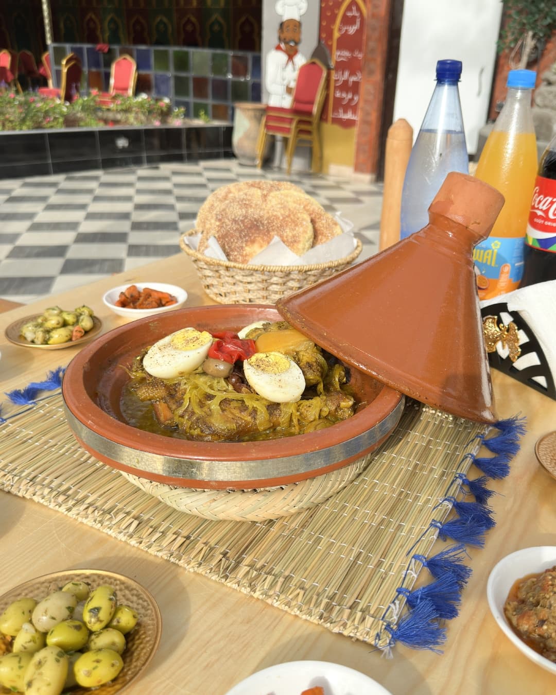 Moroccan breakfast spread and dining in Aourir