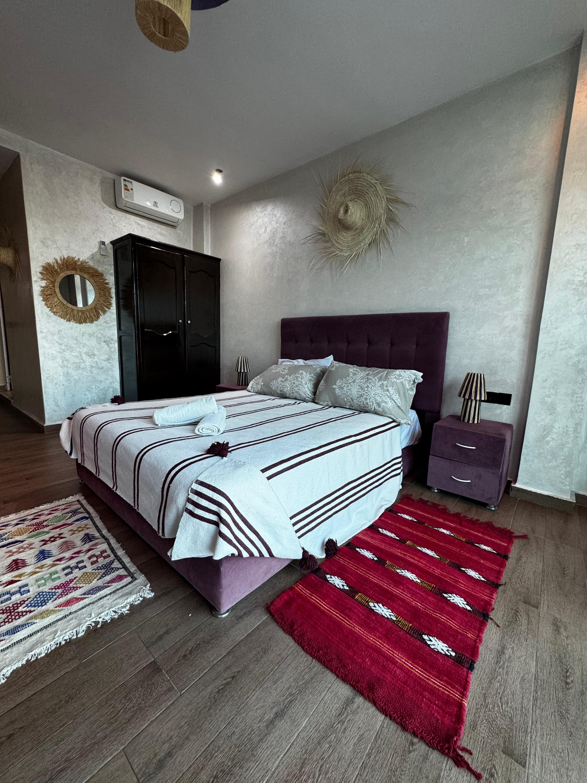 Aourir Escape accommodation — stylish bedroom with Moroccan décor